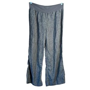 Soft Surroundings Womens Size PL Gray 100% linen wide leg pants BOHO Summer